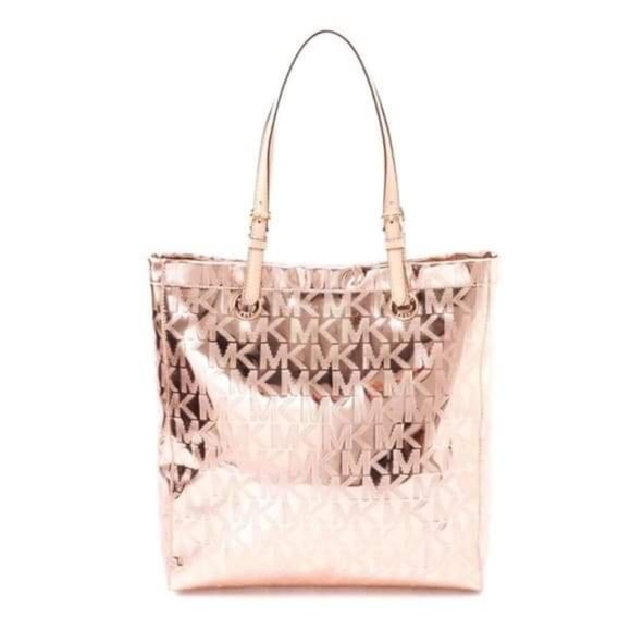 MICHAEL KORS Signature rosegold metallic tote bag